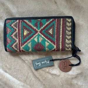 Myra Bag Teal Burgundy Gold Woven Zip Wallet